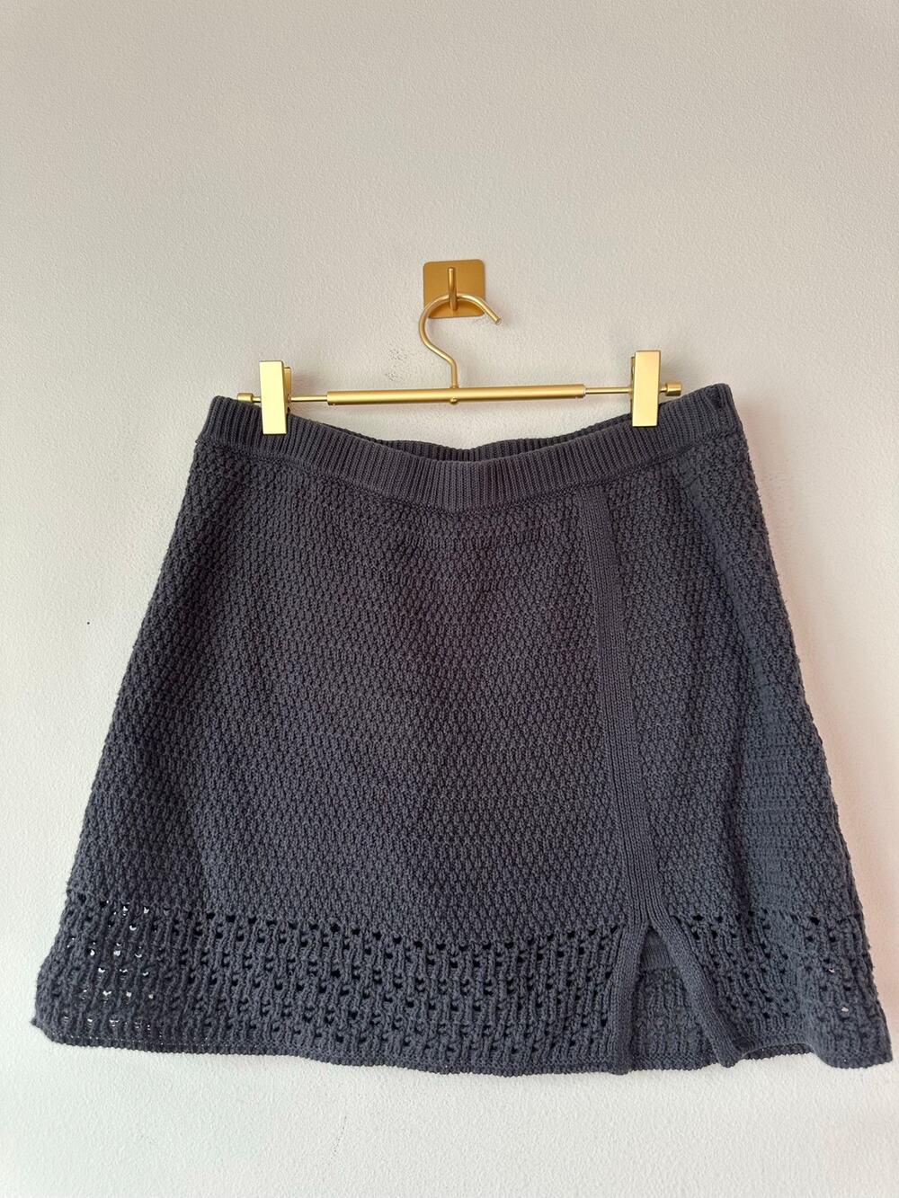 American Eagle Charcoal Crochet Knit Mini Skirt Y2K Boho Open Knit L